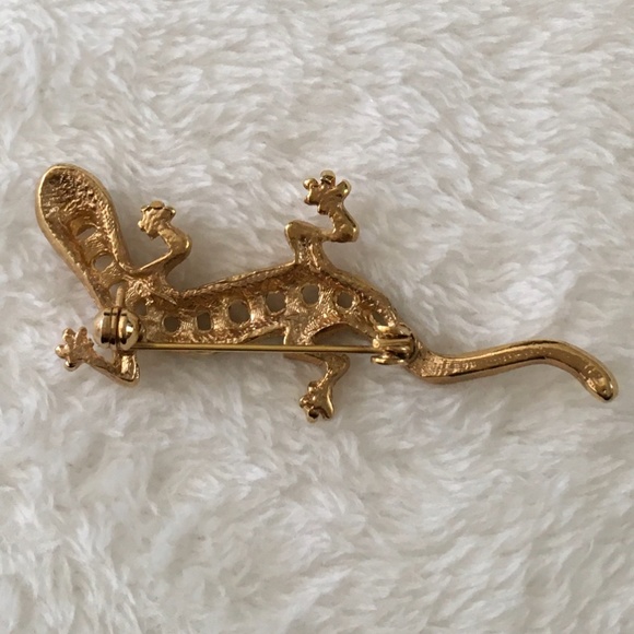 Vintage Rhinestone and Pearls lizard pin Brooch- 3 inches L. - Picture 3 of 3